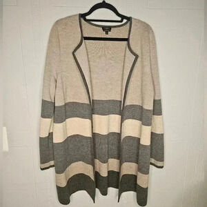 Talbots Womens Plus Gray Beige Wool Open Front Cardigan Size 1X EUC